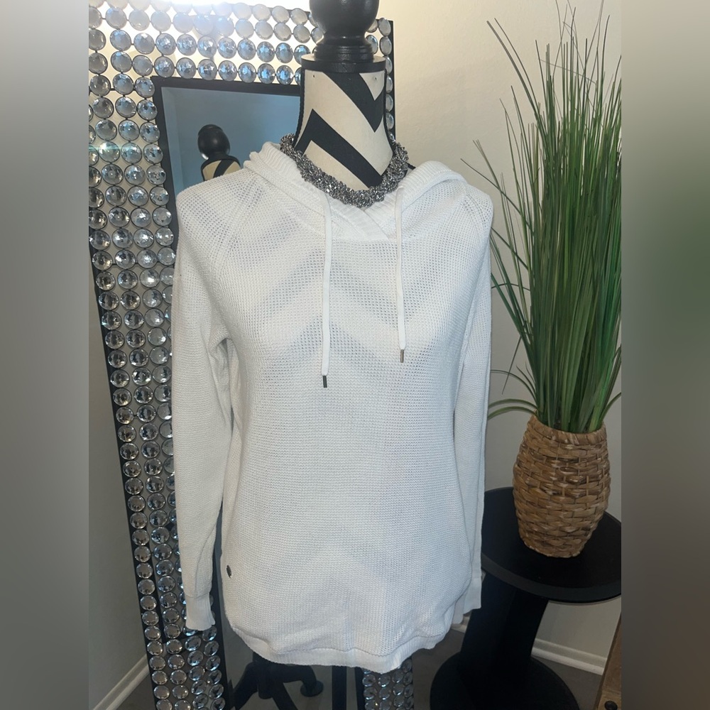 Lauren Ralph Lauren Women’s Size M White Waffle Knit Hooded Sweater
